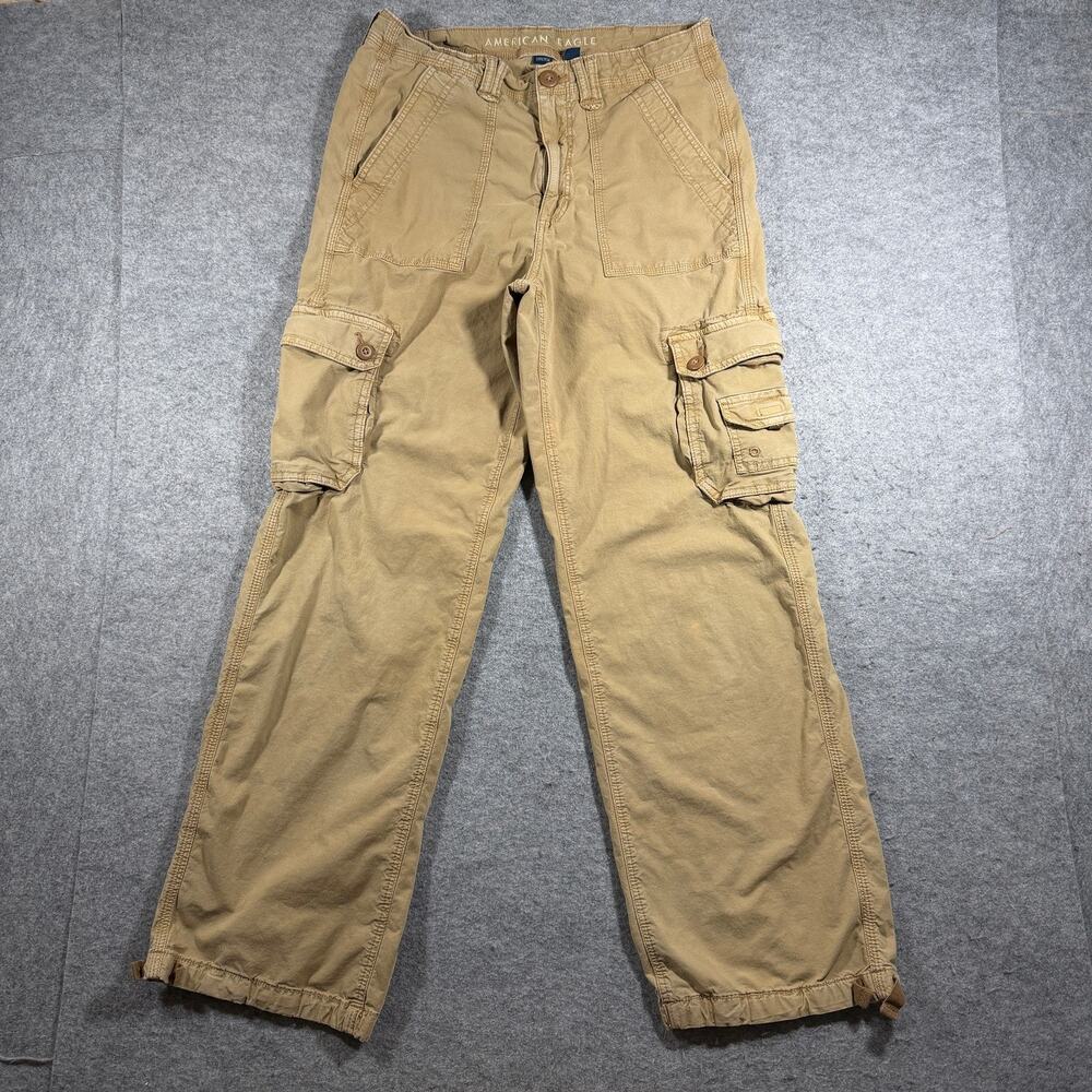 American Eagle Cargo Jogger Pants Womens 6 Khaki Baggy Stretch Flap Pockets